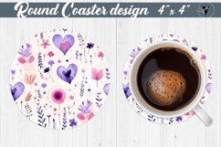 Spring Round Coaster | Watercolor flowers, hearts pattern Product Image 1