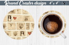 Round Coaster | Journal pages and roses | Vintage paper Product Image 1