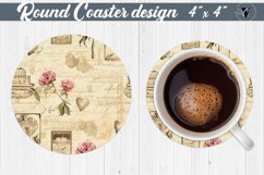 Round Coaster | Journal pages and roses | Vintage paper Product Image 1