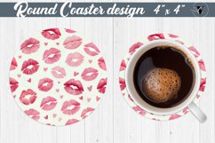 Valentine&#039;s day Round Coaster | kisses pattern Product Image 1