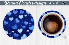 Valentines day Round Coasters | Heart pattern | Blue hearts Product Image 1