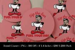 Retro Coffee Fuel Cartoon Round Coaster Sublimation Design Product Image 1