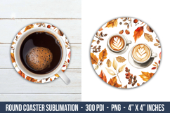 Watercolor Fall Coffee Round Coaster | Round Coaster Design Product Image 1
