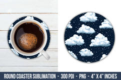 Snowy Clouds Round Coaster | Round Coaster Sublimation Product Image 1