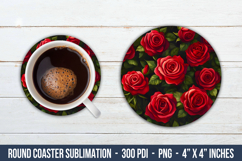 Red Rose Flower Round Coaster | Round Coaster Sublimation Product Image 1