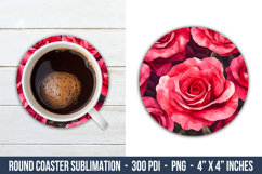 Watercolor Rose Round Coaster | Round Coaster Sublimation Product Image 1