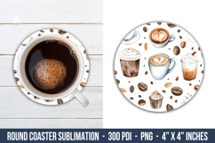 Watercolor Coffee Round Coaster | Round Coaster Sublimation Product Image 1
