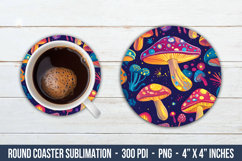 Whimsical Mushroom Round Coaster | Round Coaster Sublimation Product Image 1