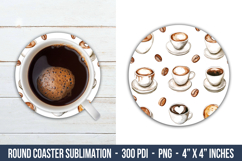 Watercolor Coffee Round Coaster | Round Coaster Sublimation Product Image 1