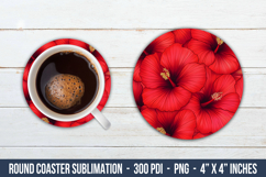 Hibiscus Flower Round Coaster | Round Coaster Sublimation Product Image 1