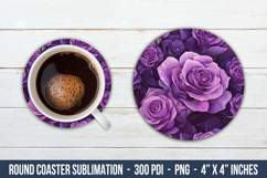 Purple Rose Flower Round Coaster | Round Coaster Sublimation Product Image 1