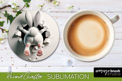 Round Coaster Sublimation - Easter Bunny 3D Hole in Wall PNG
