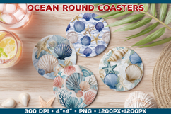 Ocean Round Coaster Sublimation in Vintage Nautical Style Product Image 1