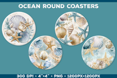 Ocean Round Coaster Sublimation in Vintage Nautical Style Product Image 2