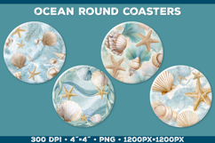 Ocean Round Coaster Sublimation in Vintage Nautical Style Product Image 2