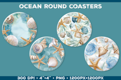 Ocean Round Coaster Sublimation in Vintage Nautical Style Product Image 2