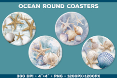 Ocean Round Coaster Sublimation in Vintage Nautical Style Product Image 2