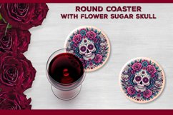 Floral Sugar Skull Round Coaster Sublimation Design PNG Product Image 1