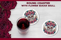 Floral Sugar Skull Round Coaster Sublimation Design PNG Product Image 1