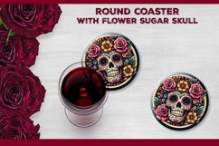 Floral Sugar Skull Round Coaster Sublimation Design PNG Product Image 1