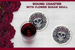 Floral Sugar Skull Round Coaster Sublimation Design PNG Product Image 1