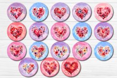 Round Coaster Sublimation Bundle Valentine with Watercolor Flower Hearts PNG. This is a round coaster 4&#039;&#039; x 4&#039;&#039; you can also use it as a keychain sublimation design. 
