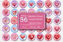 Round Coaster Sublimation Bundle Valentine with Watercolor Flower Hearts PNG. This is a round coaster 4&#039;&#039; x 4&#039;&#039; you can also use it as a keychain sublimation design. 