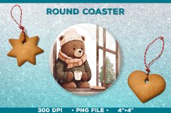 Round Christmas Coaster with Bear. Festive Round Coaster Product Image 1