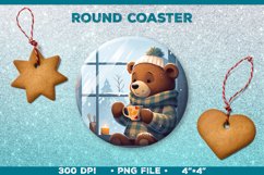 Round Christmas Coaster with Bear. Festive Round Coaster Product Image 1