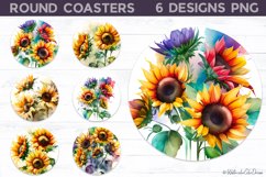 Sunflowers Coaster | Watercolor Sunflowers Round Coaster Product Image 1