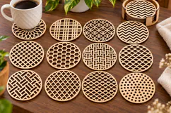 Round Coasters SVG, Geometric Laser Cut Wood Coffee File Product Image 2
