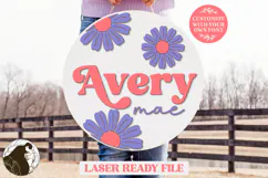 Baby Name Laser File, Round Nursery Sign SVG, Glowforge File Product Image 1