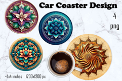 Round 3D mandala decor Sublimation car Coaster Product Image 1