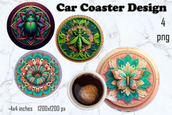 Round 3D mandala decor Sublimation car Coaster Product Image 1