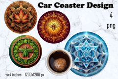Round 3D mandala decor Sublimation car Coaster Product Image 1