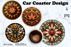 Round 3D mandala decor Sublimation car Coaster Product Image 1
