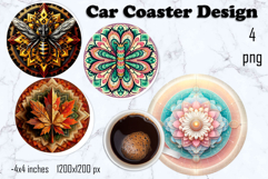 Round 3D mandala decor Sublimation car Coaster Product Image 1