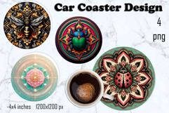 Round 3D mandala decor Sublimation car Coaster Product Image 1