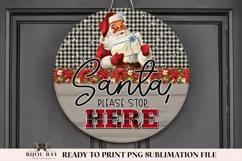 Santa Stop Here Sign PNG | Vintage Christmas Round PNG Product Image 2