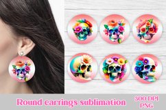 Earring sublimation design, skull flower earring sublimation, round earring bundle, skull flower earring, day of the dead skulls.