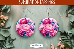 Earrings peonies sublimation, round earrings Flowers Product Image 1