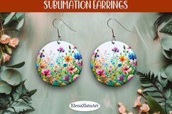 Earrings wildflowers sublimation, round earrings Flowers Product Image 1