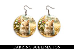 Round Bunny Earrings Sublimation PNG Product Image 1