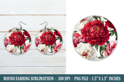 Peony Flower Round Earring | Earring Sublimation Product Image 1