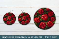 Red Rose Flower Round Earring | Earring Sublimation Product Image 1