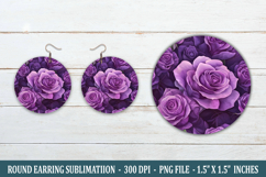 Purple Rose Flower Round Earring | Earring Sublimation Product Image 1