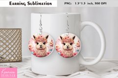 Funny Floral Lama Round Earring Sublimation Product Image 1