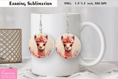 Funny Floral Lama Round Earring Sublimation Product Image 1