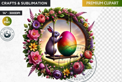 Round Easter clipart, Easter bunny, Easter egg sublimation Product Image 1