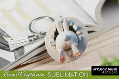 Round Keychain Easter Bunny Sublimation PNG 3D Hole in Wall
